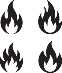 Black Fire Flame Silhouettes Clipart – Single Flame, Campfire, Stylized Fire Burst, Bonfire Outline, Strong Dynamic Theme

