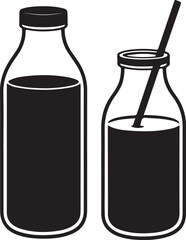 Black Milk Bottle Silhouettes Clipart – Classic Glass Bottle, Carton, Vintage Milk Jug Vector Set

