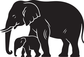 Black Elephant Silhouettes Clipart – Walking, Trunk Raised, Elephant Family Vector Set   © rs_studios