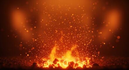 Glowing Embers with Fire Sparks Floating in Dark Backdrop