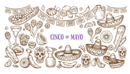 May 5 Cinco de Mayo paper flag banner for Mexico holiday and Happy Cinco de Mayo Fiesta. Cartoon Vector illustration design for Card, Poster, Flyer, Post, Banner, Cover, Greeting, Mexican holiday.