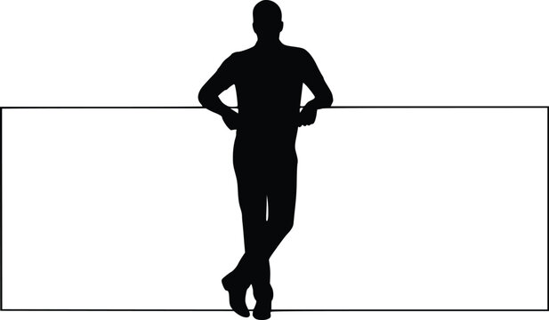 Silhouette of a person leaning casually against a horizontal bar, with crossed legs and relaxed arms, isolated vector illustration 
