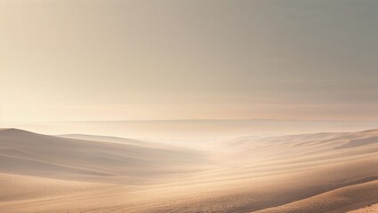 Misty desert landscape at dawn, hazy golden light.