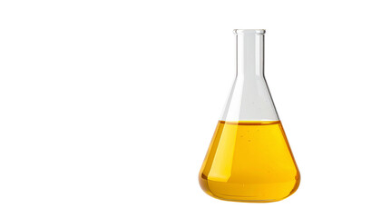 yellow liquid in Erlenmeyer flask, lab setting isolated on solid white background Png