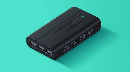USB Hub with Multiport, and Teal Background.