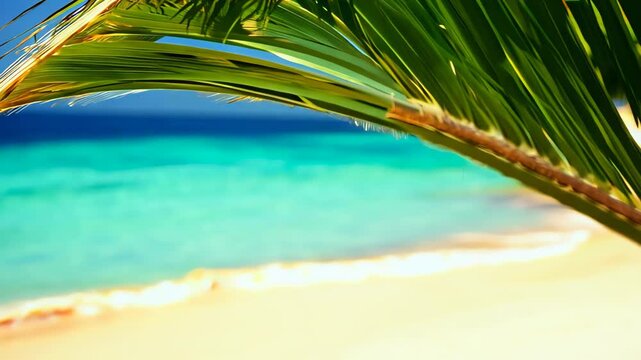 Palm Branch Against Clear Sea Water: A Tropical Beach Wallpaper
