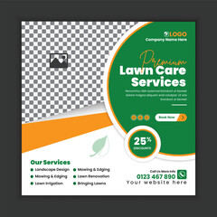 Lawn Care and Gardening Services Square Flyer design template for social media post and web banner 