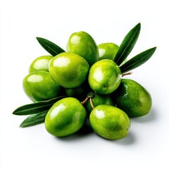 Obraz premium Pile of green olives isolated on white background