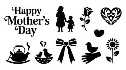 Mother's Day Silhouette Icon Set Mom and Child Love Vector Collection