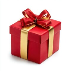 Obraz premium Red gift box with golden ribbon isolated on white background