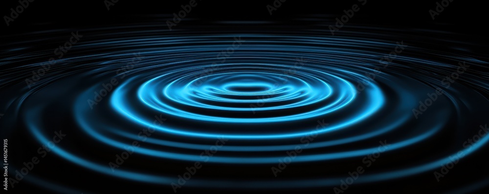 Aufkleber abstract cyan water ripples concentric waves on dark backdrop reflecting light circular motion energ