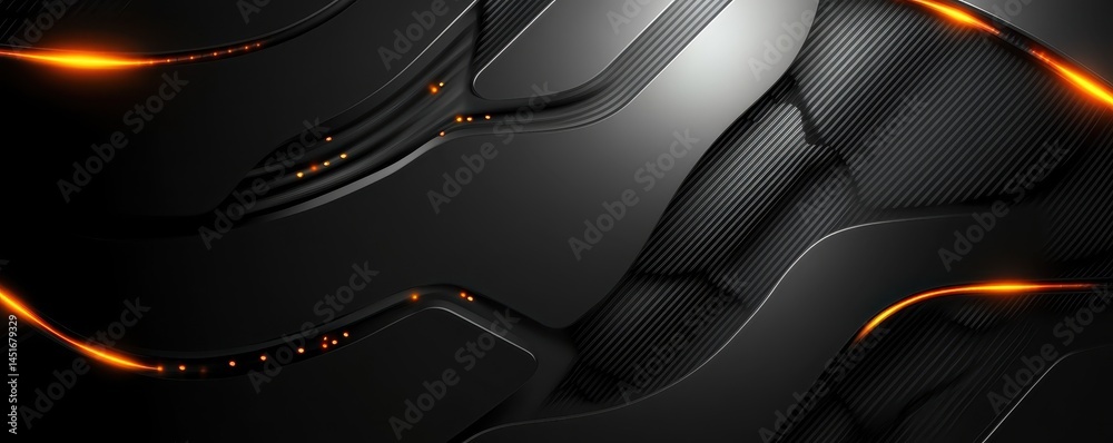 Poster abstract dark background with dynamic geometric lines and glowing accents in black and orange ideal 