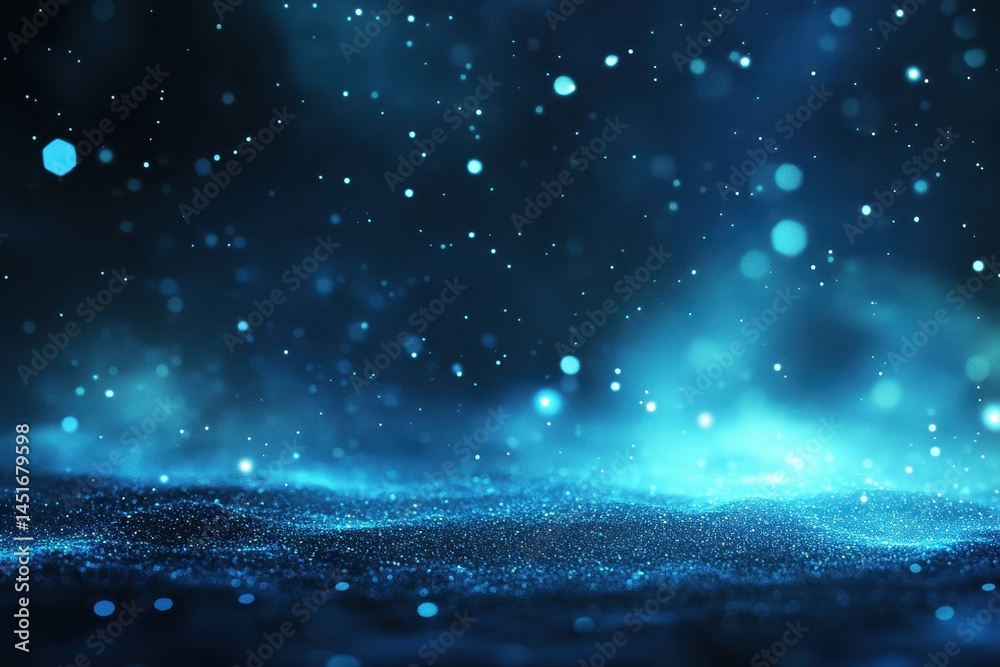 Poster Abstract Glowing Blue Particles Background with Bokeh Effect and Dark Space Perfect for Technology Designs and Futuristic Themed Projects