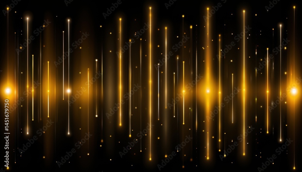 Poster abstract golden vertical lights on dark background with blurry festive shimmering illumination