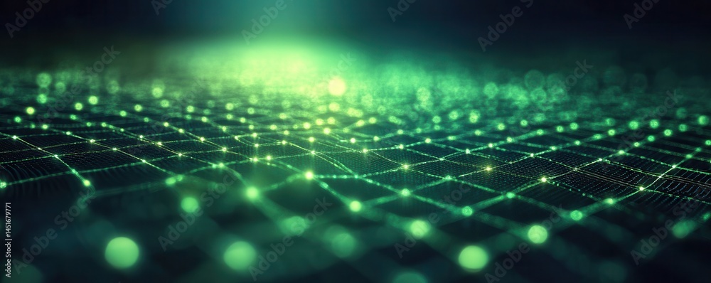 Aufkleber Abstract Green Network Background with Glowing Dots and Lines Data Connection Digital Technology Structure Futuristic Design for Modern Communication and Science