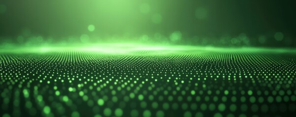 Abstract Green Dotted Background with Glowing Lights and Circular Pattern with Dark Green Background