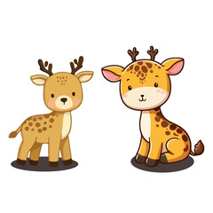Cute cartoon giraffe with long neck and big eyes