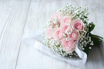 Pink Rose Bouquet with Baby's Breath