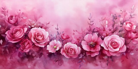Pink roses watercolor painting floral art