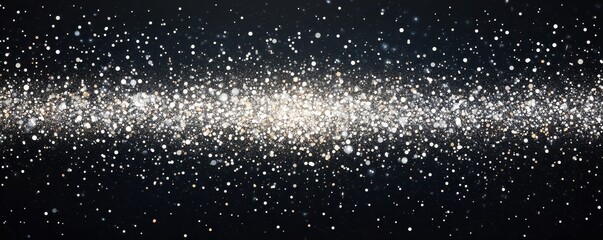 Dense Silver Glitter Particles Against Dark Background Creating Cosmic Illusion Ideal for Festive Decorations or Abstract Designs with Depth