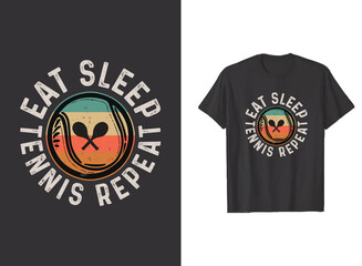 Eat sleep tennis repeat vintage T-shirt design. Retro tennis ball vector tee shirts graphics. 