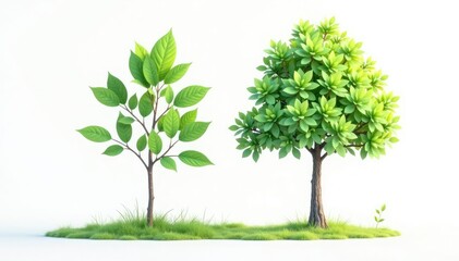 Fototapeta premium Solitary sapling, vibrant green foliage, pure white, white, leaf, minimal