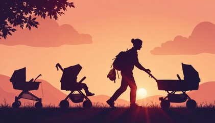 Subtle stroller silhouette repeat, muted tones, repeat, pink