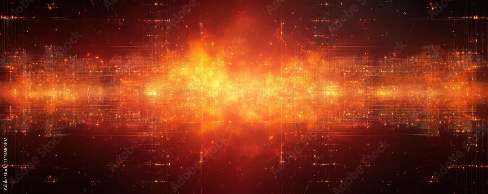 Poster Intense Orange Futuristic Tech Abstract Background with Grid Pattern A Digital Render Featuring Bright Glowing Lines and Dots Creating a Modern High Tech Feel Perfect for Wallpaper