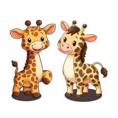 Cute cartoon giraffe with long neck and big eyes
