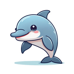 Obraz premium Adorable Cartoon Dolphin Illustration Happy Smiling Aquatic Mammal Ocean Animal Design