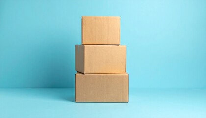 Obraz premium Shipping boxes stacked neatly in a studio environment minimalist design soft blue background product photography