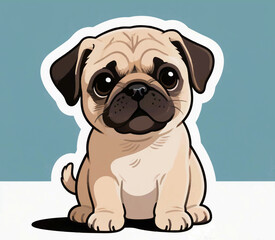 Cute Cartoon Pug Sitting Adorably