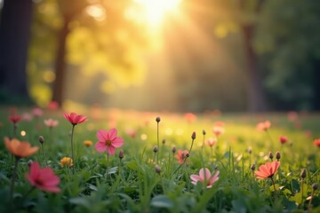 Fototapeta premium Abstract blurred nature scene, soft focus, tranquil colors, seamless, abstract