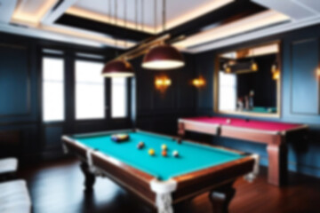blur billiard room interior, dark modern theme, billiard room interior without people, blurry wallpaper