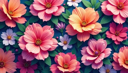 Overlapping blossoms, seamless repeat, lush detail, repeat, green, vibrant