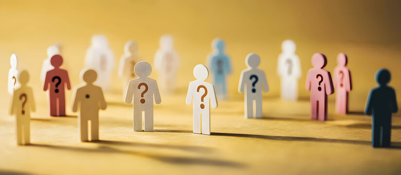 Conceptual image depicting paper people chain with question marks on vacant positions, indicating the need to hire staff due to shortages.
