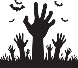 Black Zombie Hand Silhouettes Clipart – Reaching, Gripping, Spooky Undead Hands Vector Set

