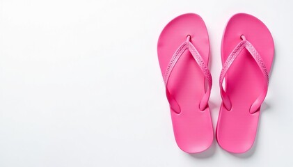 Obraz premium Pink flip-flop isolated on pure white, top view , texture, fashion