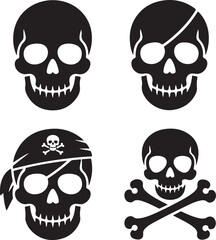 Black Skull Silhouettes Clipart – Simple Human Skull, Cartoon Skull & Pirate Theme Vector Set

