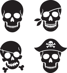 Black Skull Silhouettes Clipart – Simple Human Skull, Cartoon Skull & Pirate Theme Vector Set

