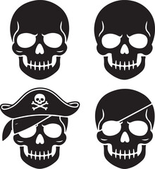 Black Skull Silhouettes Clipart – Simple Human Skull, Cartoon Skull & Pirate Theme Vector Set

