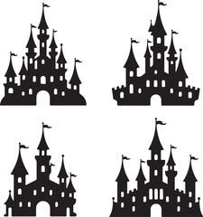 Obraz premium Black Castle Silhouettes Clipart – Fairytale, Medieval, Fantasy & Towered Castles Vector Set