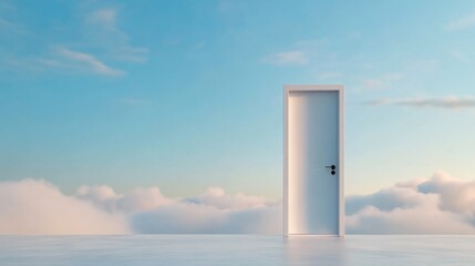 Open door floating in the sky, leading to a bright future filled with potential