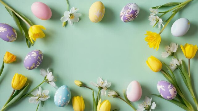 easter eggs in a nest with flowers, easter eggs with flowers