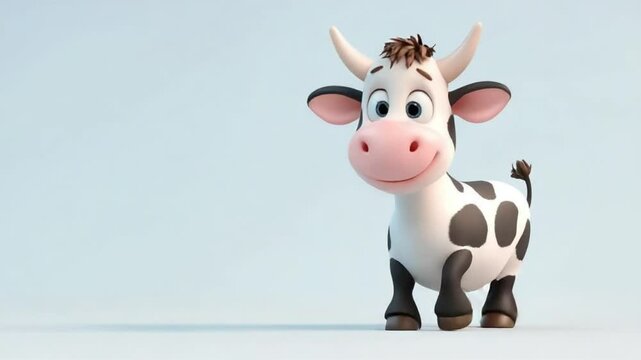  Funny cartoon cow walking with humorous expression and playful movements in animated farm scene.