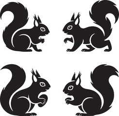 Obraz premium Black Squirrel Silhouettes Clipart – Sitting, Standing, Leaping & Tail-Heavy Rodent Vector Set