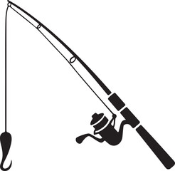 Black Fishing Rod Silhouettes Clipart – Casting Rods, Reels & Hooked Line Vector Icons

