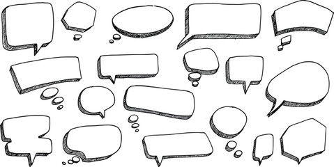Obraz premium Extensive Set of Doodle Speech and Thought Bubbles on Transparent Background AI Generative 