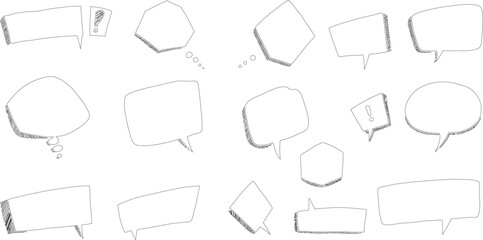 Pencil Sketch Speech Bubble Collection on Transparent Background AI Generative
