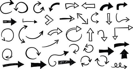 Various Hand-Drawn Black Arrows on Transparent Background AI Generative

